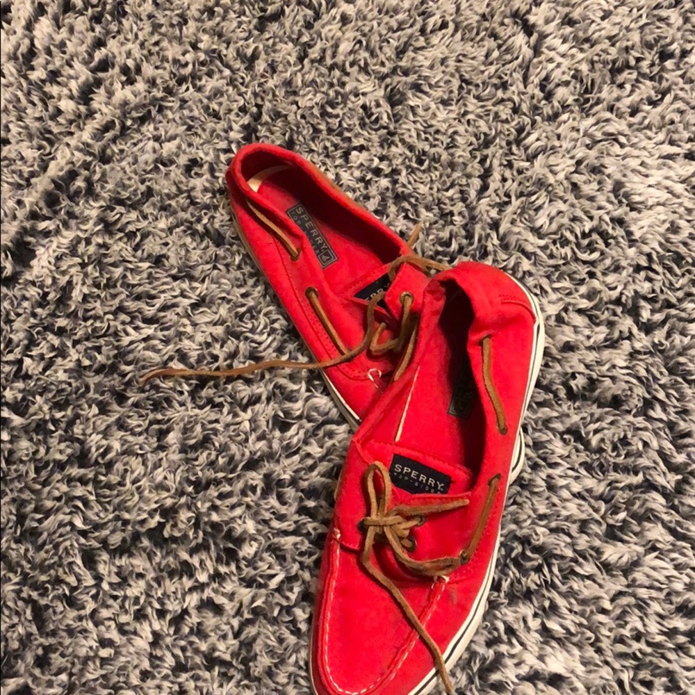 Red canvas sperry slip in’s